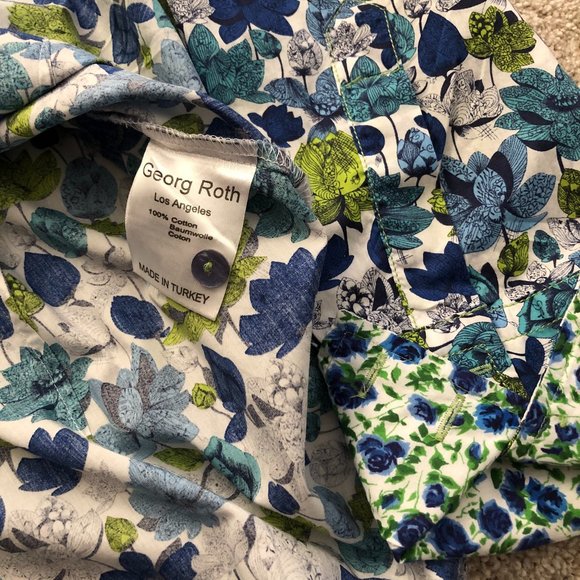 George Roth Floral Ruffle Front Button Down Shirt - Picture 2 of 6